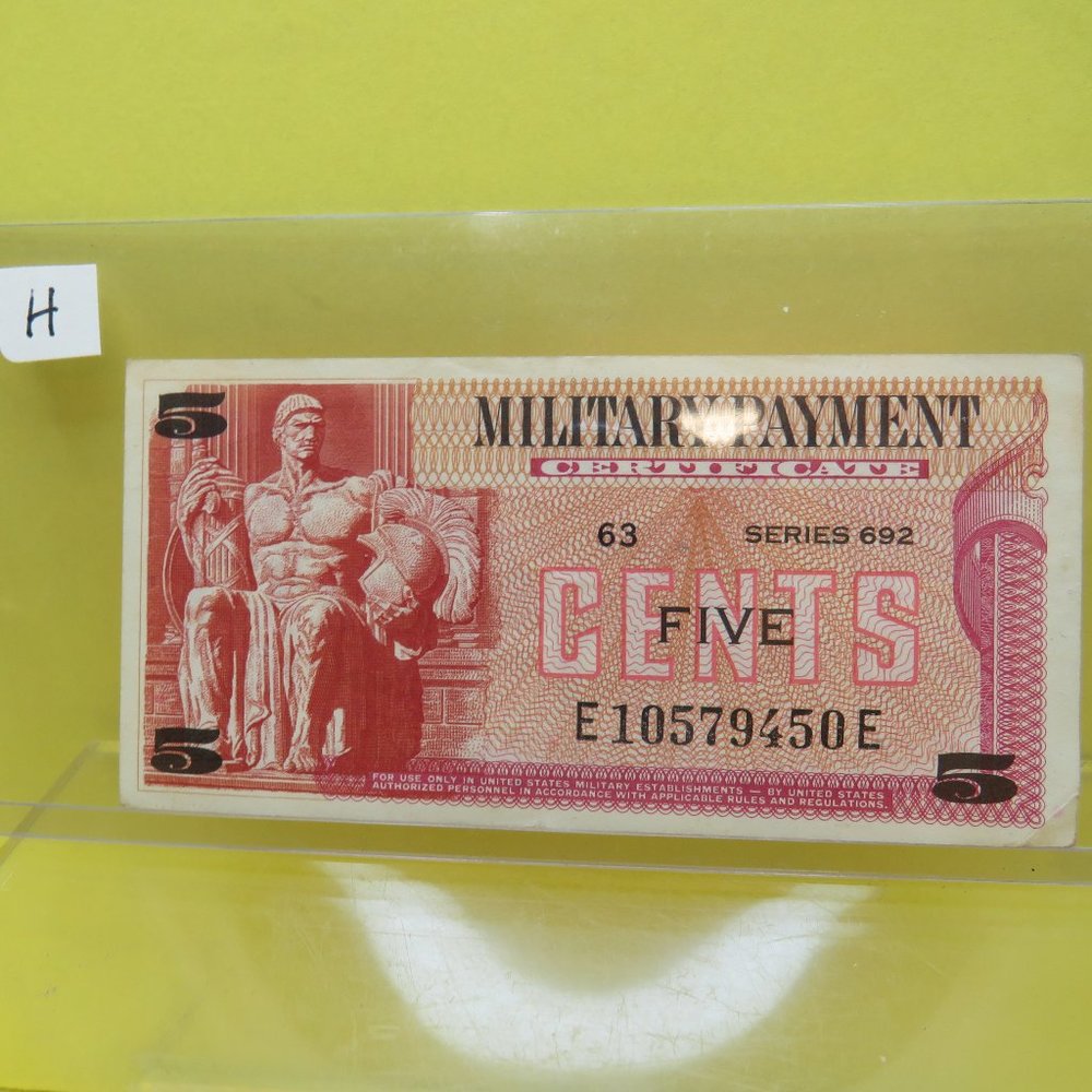 VTG 1969 MPC Military Pay Certificate .05c Series 692 #63.